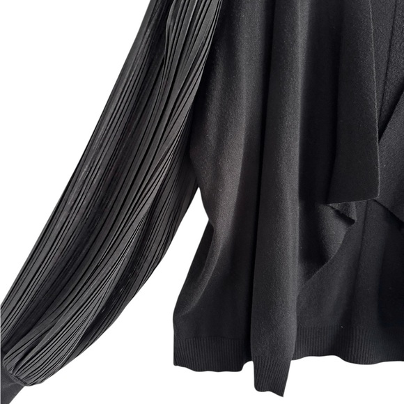 SIONI SHEER PLEATED SLEEVES TOPPER SWEATER OPEN FRONT CARDIGAN SZ L - Picture 2 of 2